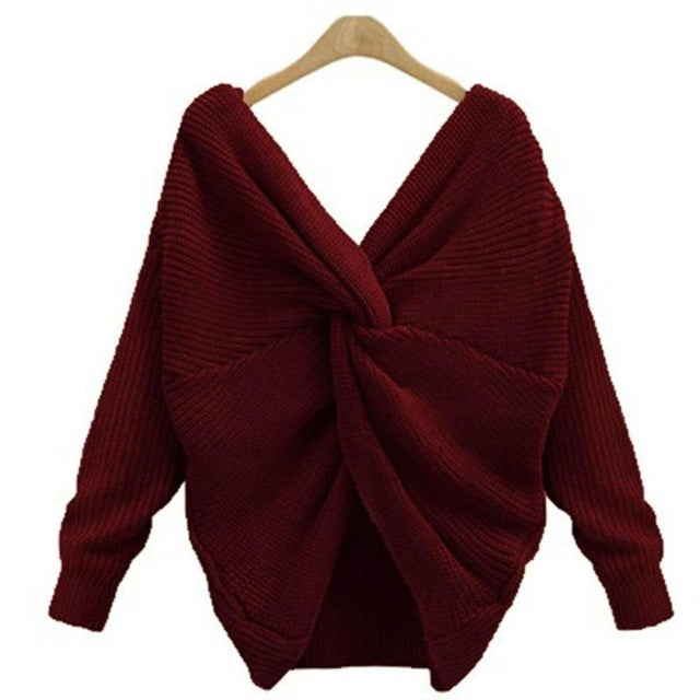 Comfy Deep V Neck Tie Up Sweater