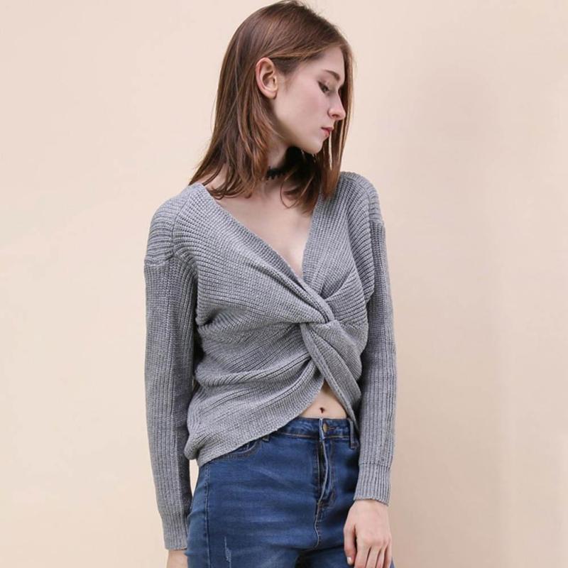 Comfy Deep V Neck Tie Up Sweater