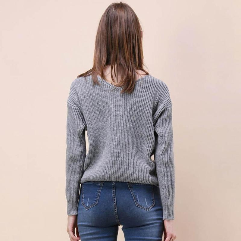 Comfy Deep V Neck Tie Up Sweater