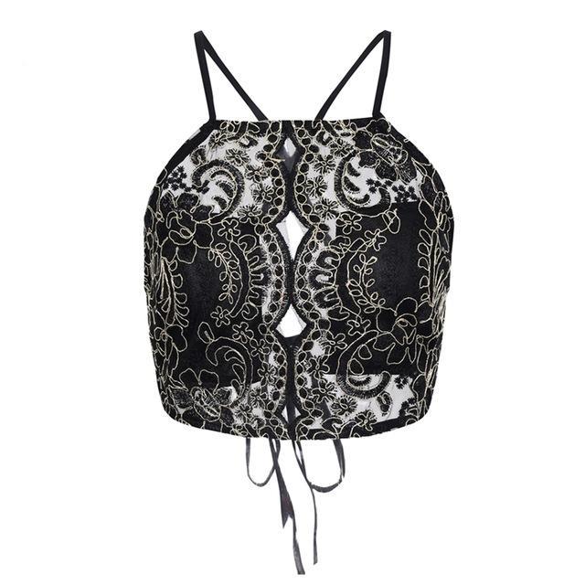 Elegant backless embroidery lace crop top