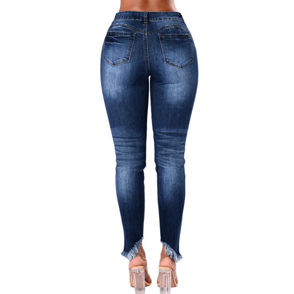 Frayed Hem Ripped Stretchy Jeans