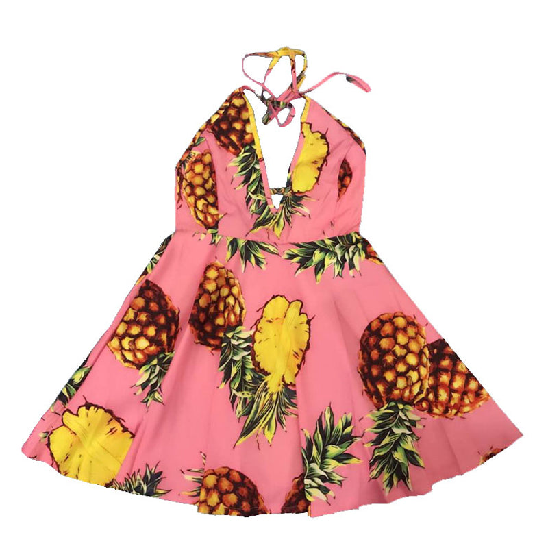 Viven Leigh Brand Women Dress Pineapple Print Mini Short Dress Women Dresses Summer 2017 Sleeveless Strap Backless Sexy Vestidos