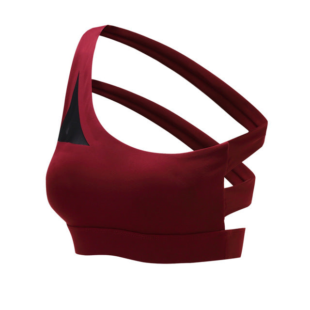 Oblique One Shoulder Strap Women's Exercise fitness Sports Bra