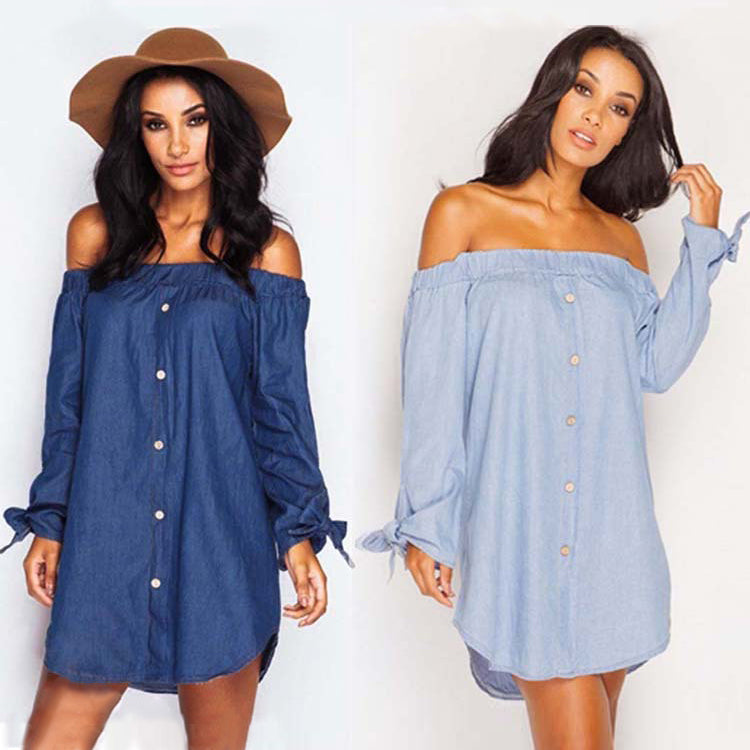 womens Sundress Solid Bow Long Sleeve Mini Beach Dress