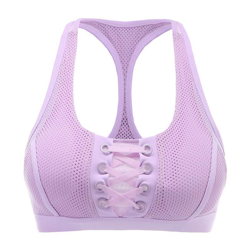 Lace-up and Grid Style Women Running Fitness yoga / sports bra