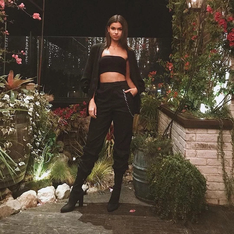 High waist casual Army military cargo pants