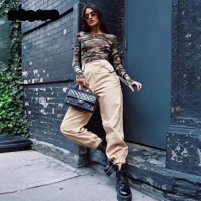 High waist casual Army military cargo pants