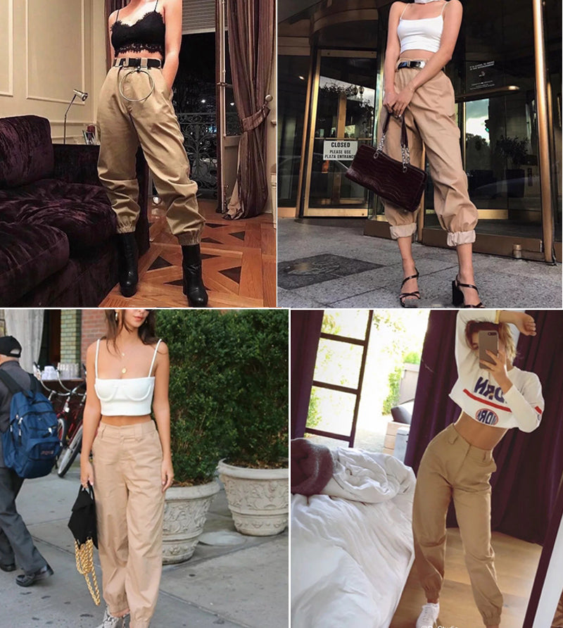 High waist casual Army military cargo pants