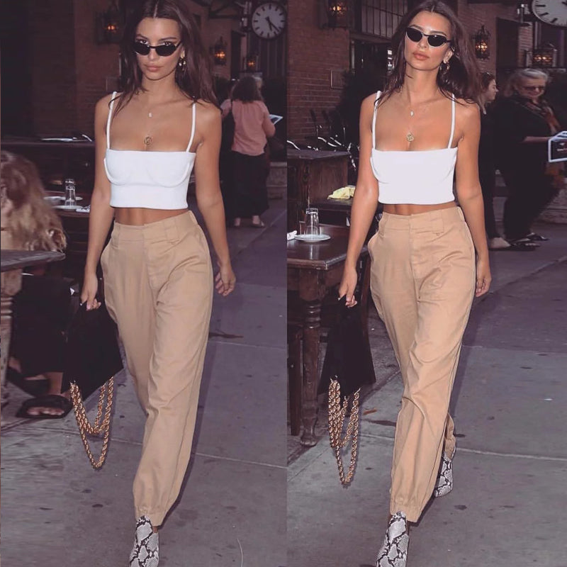 High waist casual Army military cargo pants