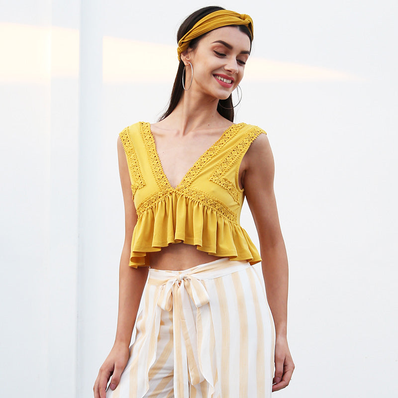Sexy Ruffle Chiffon womens crop top