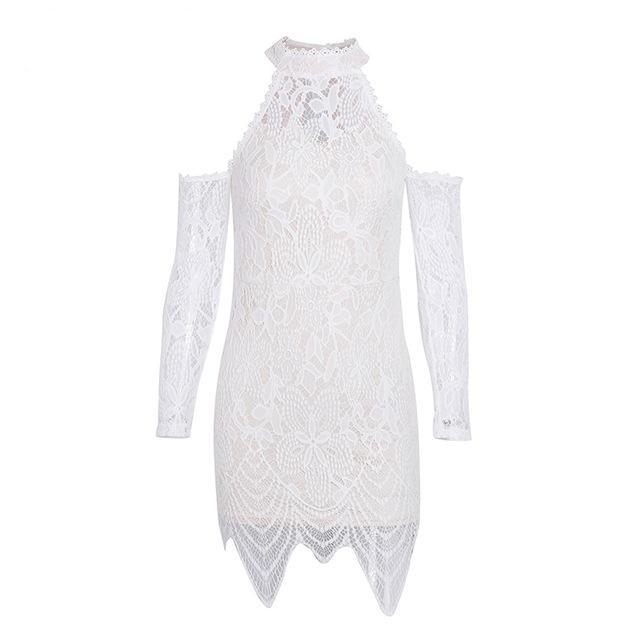 Black Lace Halter cold shoulder Party dress