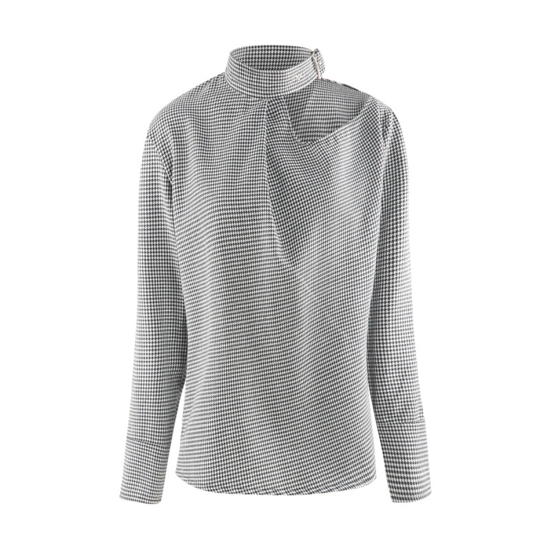 off the shoulder casual cotton Fashionable long sleeve plaid shirt