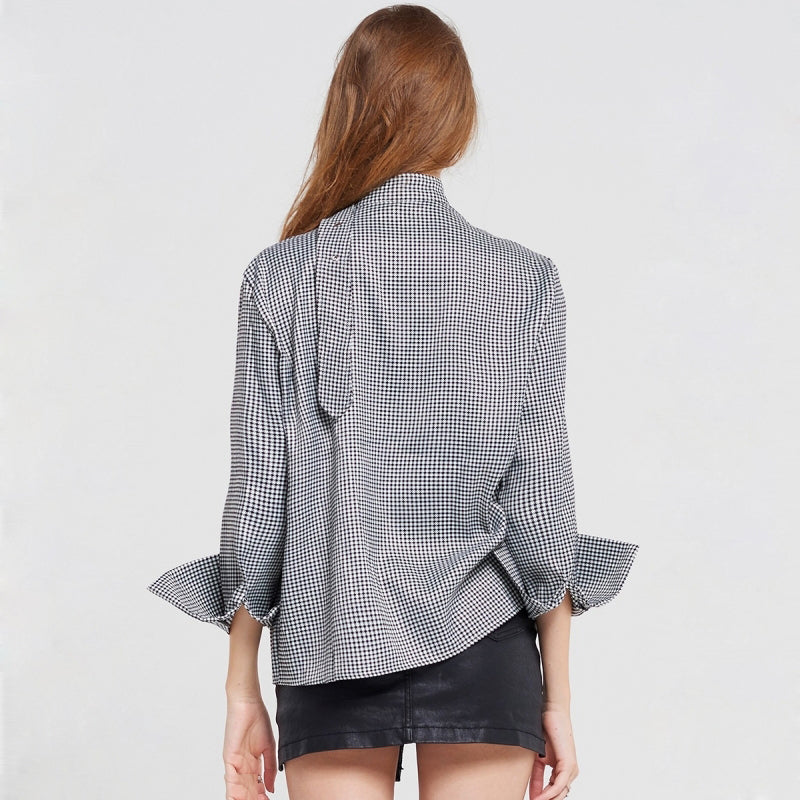 off the shoulder casual cotton Fashionable long sleeve plaid shirt