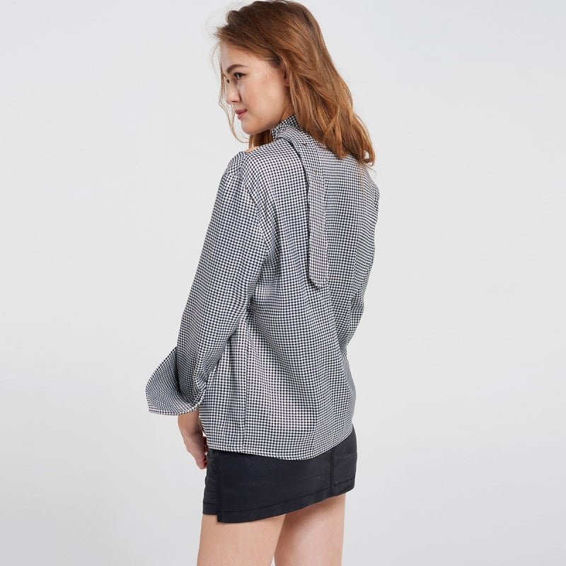 off the shoulder casual cotton Fashionable long sleeve plaid shirt