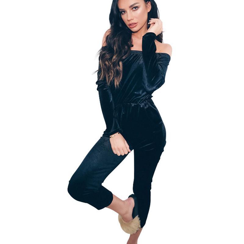 Elegant Off The Shoulder Velvet Jumpsuit
