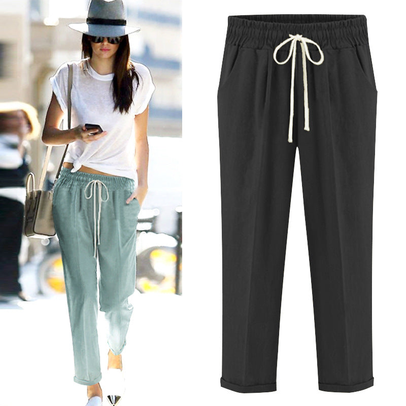 Cropped Cotton Elastic Casual Lady Capri Trousers M - 6XL