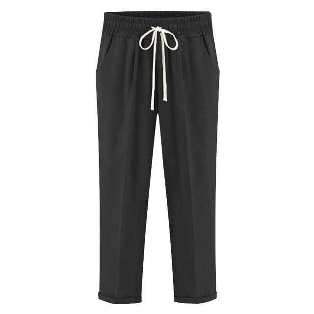 Cropped Cotton Elastic Casual Lady Capri Trousers M - 6XL