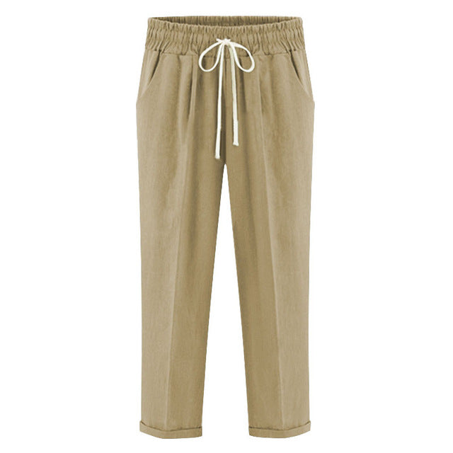 Cropped Cotton Elastic Casual Lady Capri Trousers M - 6XL