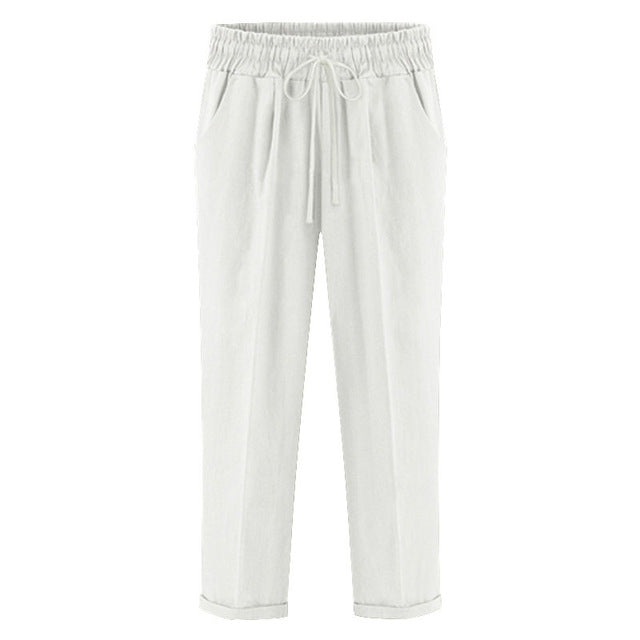 Cropped Cotton Elastic Casual Lady Capri Trousers M - 6XL