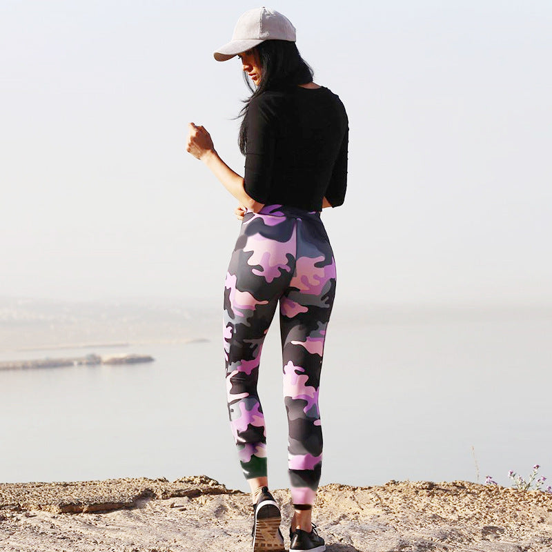 Camouflage Pink / Gray High Waist Workout Sport Leggings