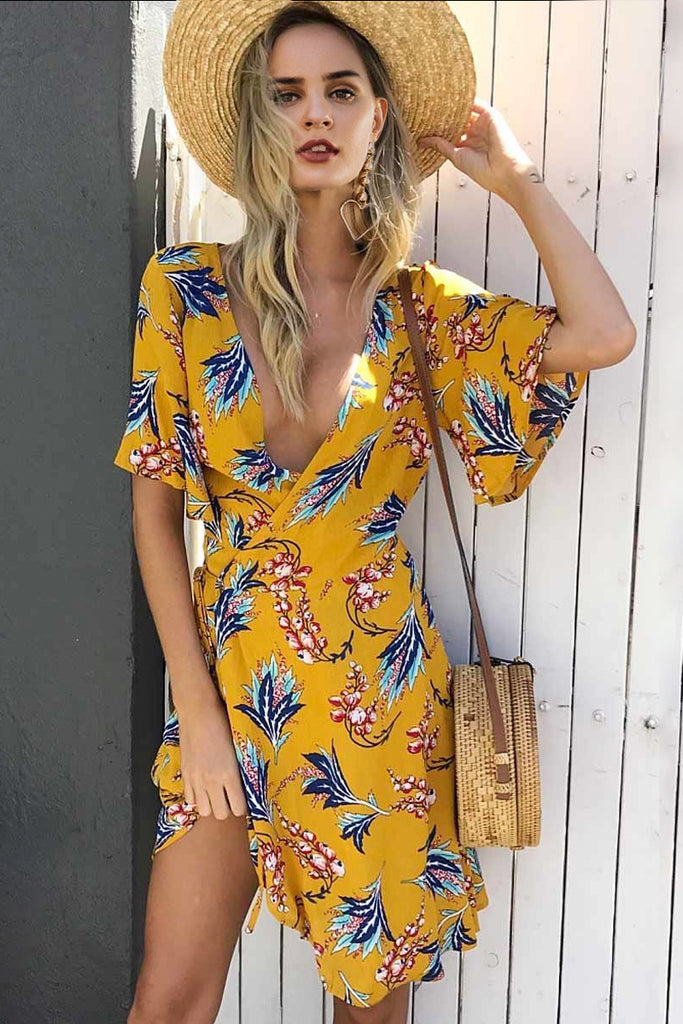 Casual Hawaiian boho wrap summer dress