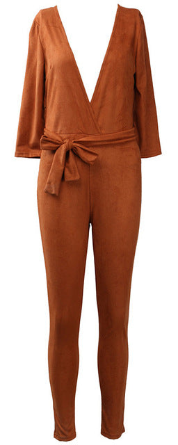 Women's Sexy Long Sleeve V-Neck Bodycon Jumpsuit