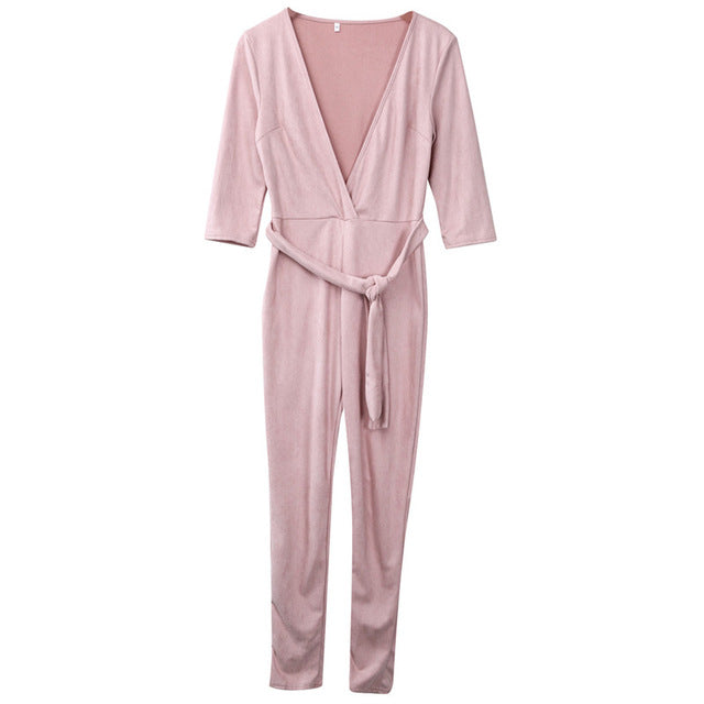 Women's Sexy Long Sleeve V-Neck Bodycon Jumpsuit