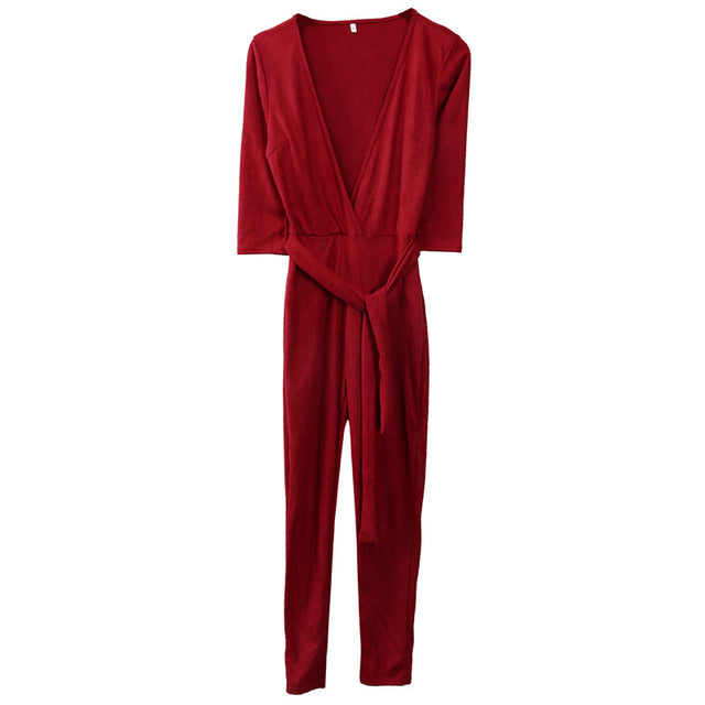 Women's Sexy Long Sleeve V-Neck Bodycon Jumpsuit