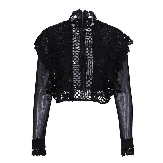 Sexy white lace mesh flower blouse