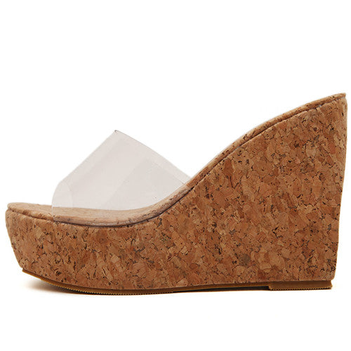 Transparent Cork bottom Wedge Shoe