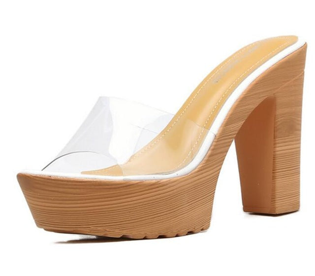 Stylish Clear Transparent Thick High Heels Platform Slipper