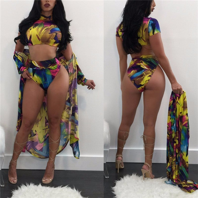 Sexy High waist Artwork 3 Piece Women's Brazilian Swimsuit