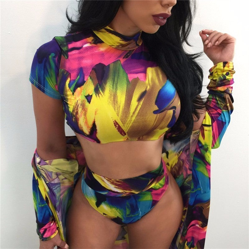Sexy High waist Artwork 3 Piece Women's Brazilian Swimsuit