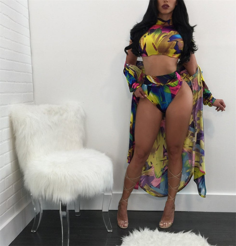 Sexy High waist Artwork 3 Piece Women's Brazilian Swimsuit