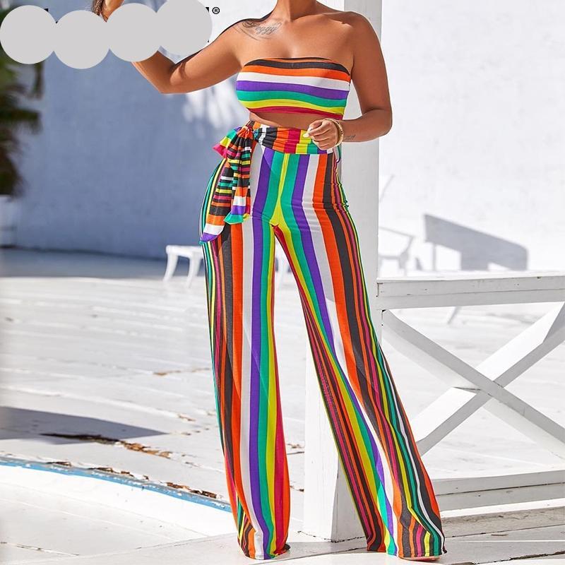 sexy Boho two-piece stripe jumpsuit