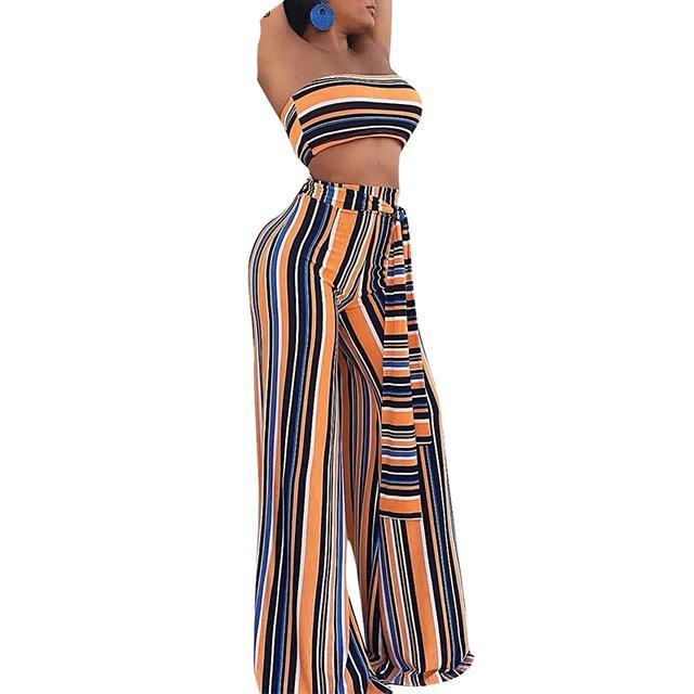 sexy Boho two-piece stripe jumpsuit