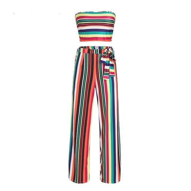 sexy Boho two-piece stripe jumpsuit