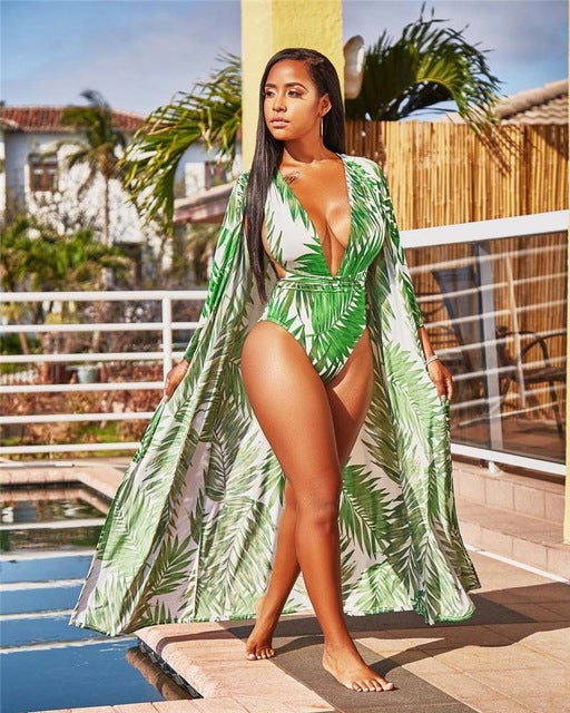 Floral Printed One Piece Swimsuit / With Cover-Up Set