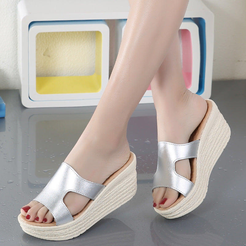 Summer Beach Wedge Slip ons / Leather
