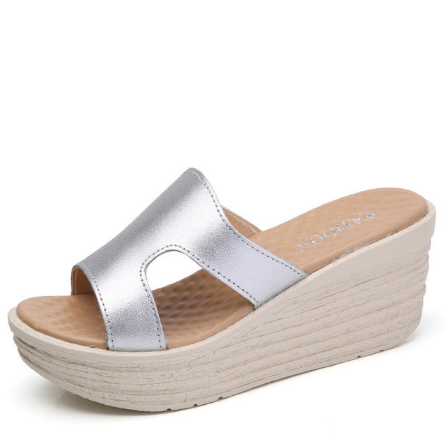 Summer Beach Wedge Slip ons / Leather