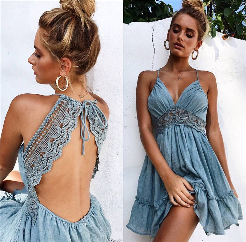 Bohemian Lace Sexy Backless Beach Mini