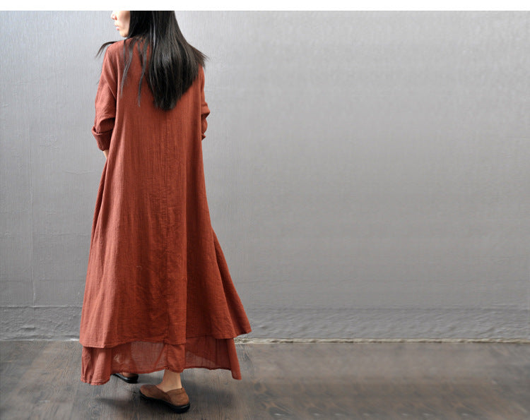 Autumn Round Neck Loose Fitting Maxi Dress