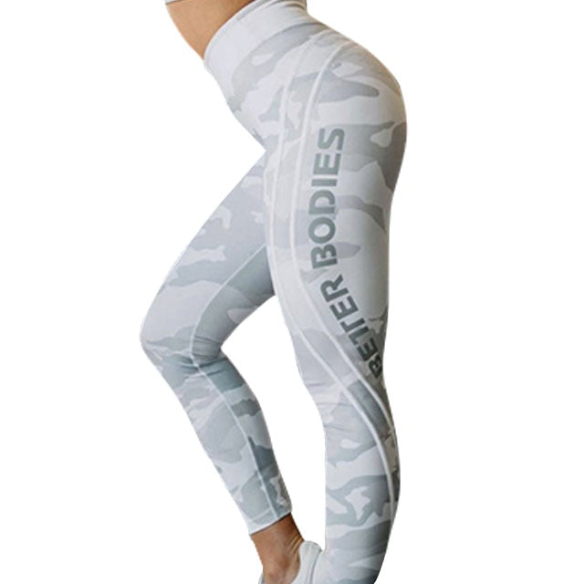 CAMOUFLAGE QUICK DRY LETTER PRINTED YOGA / FITNESS PANTS