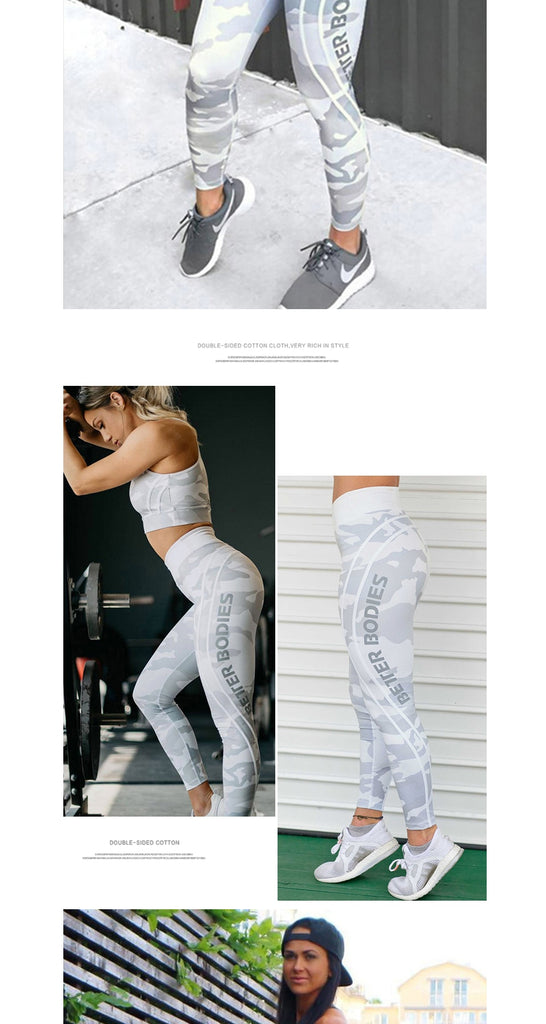 CAMOUFLAGE QUICK DRY LETTER PRINTED YOGA / FITNESS PANTS
