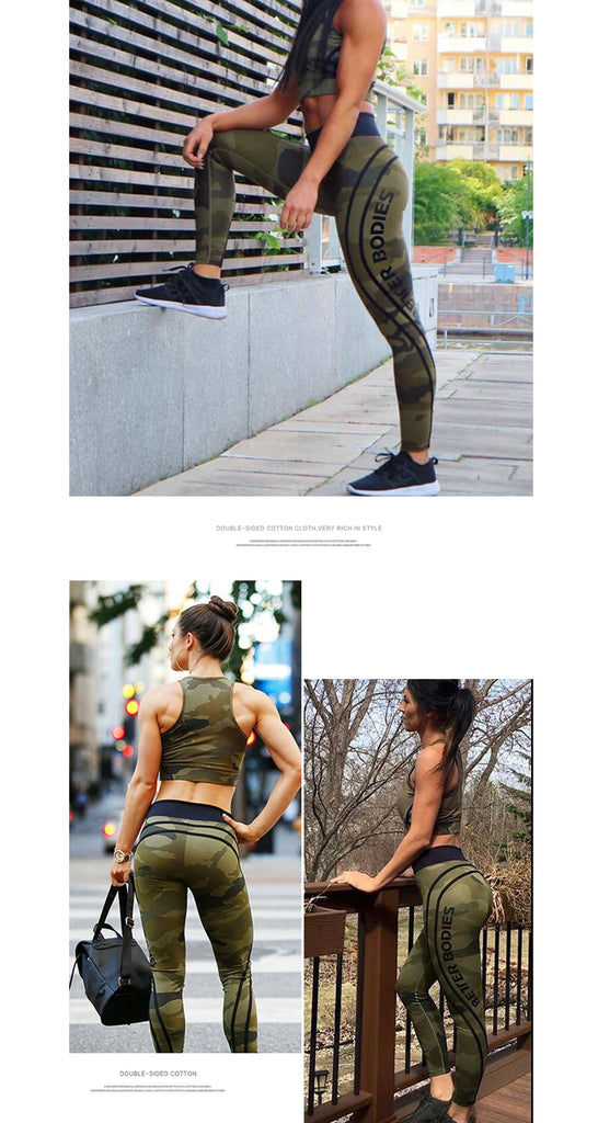 CAMOUFLAGE QUICK DRY LETTER PRINTED YOGA / FITNESS PANTS