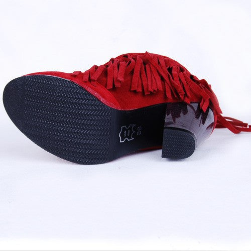 Tassels Fringe Chunky Cowboy Booties