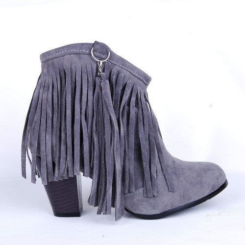 Tassels Fringe Chunky Cowboy Booties