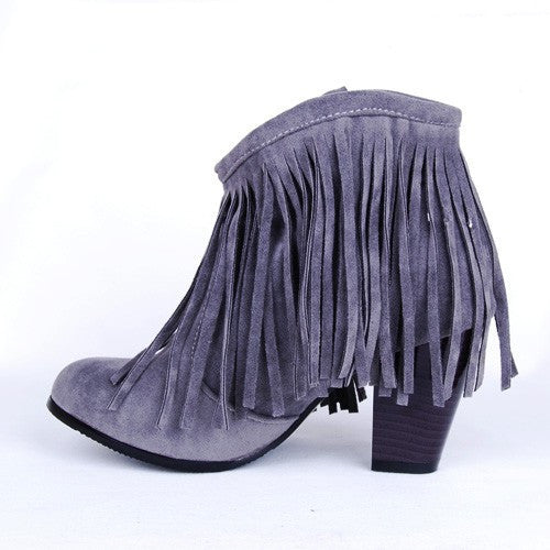 Tassels Fringe Chunky Cowboy Booties