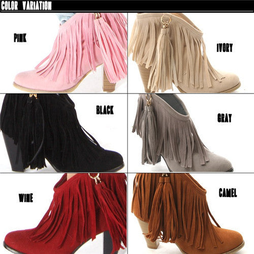 Tassels Fringe Chunky Cowboy Booties