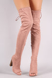 Suede Drawstring-Tie Chunky Heeled Over-The-Knee Boots